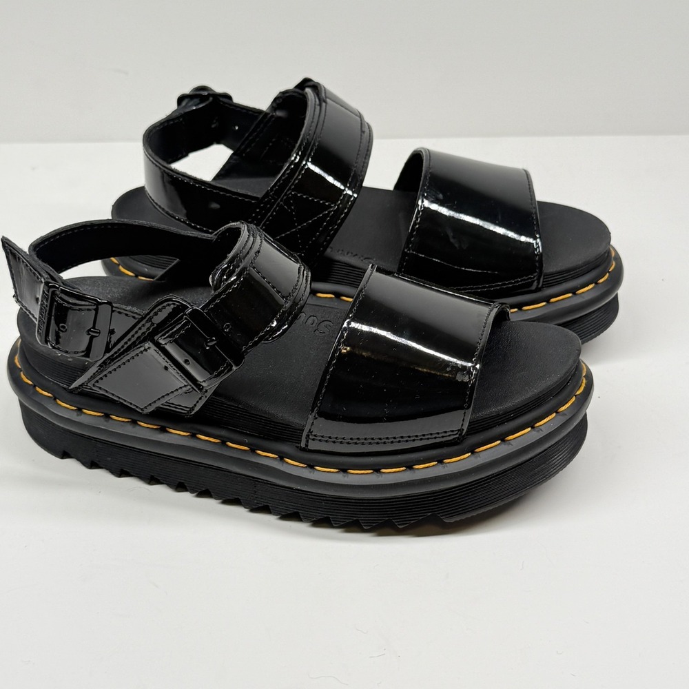 Dr. Martens Voss Women's Sandals Black Patent Leather Ankle Strap Platform Sz 6